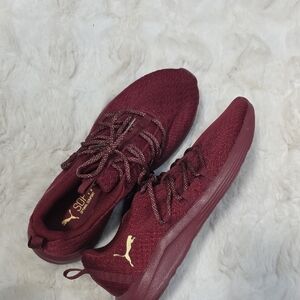 Puma Burgundy Sneakers with Gold Accents